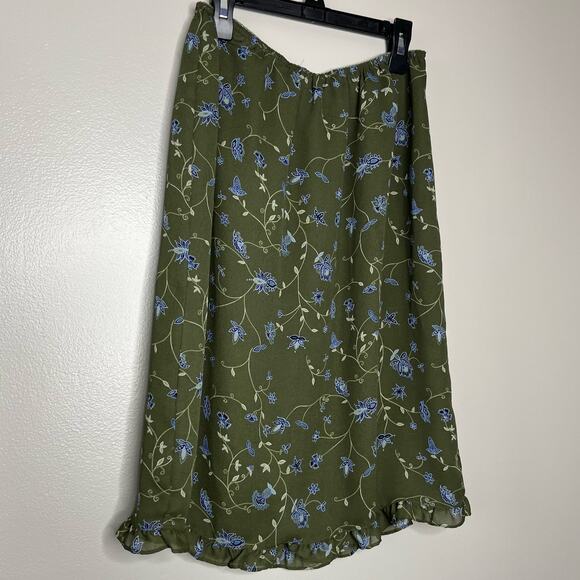 Y2K Milkmaid Fairycore Grandmacore Floral Green & Blue Flowy Skirt Medium - Picture 2 of 7